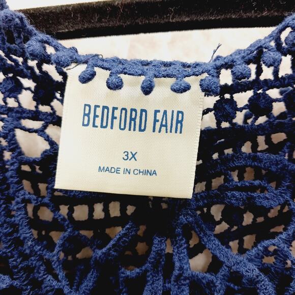 Tunic Top Size 3X Crochet Navy Unconventional Lace Lagenlook Luxury Old Money - Picture 11 of 14